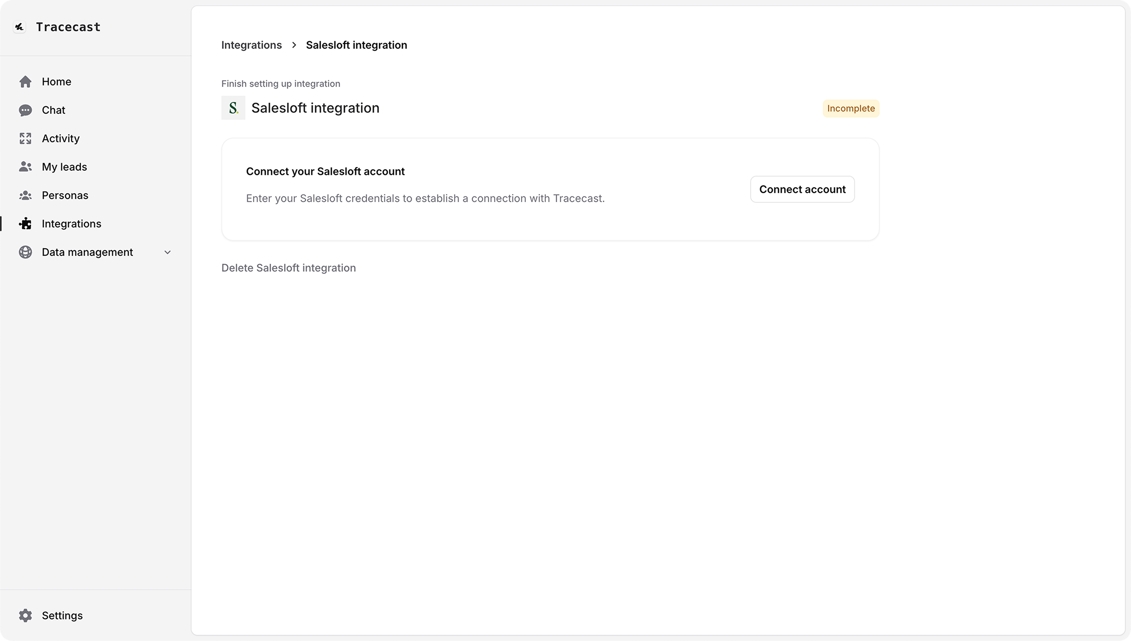 Salesloft integration detail page
