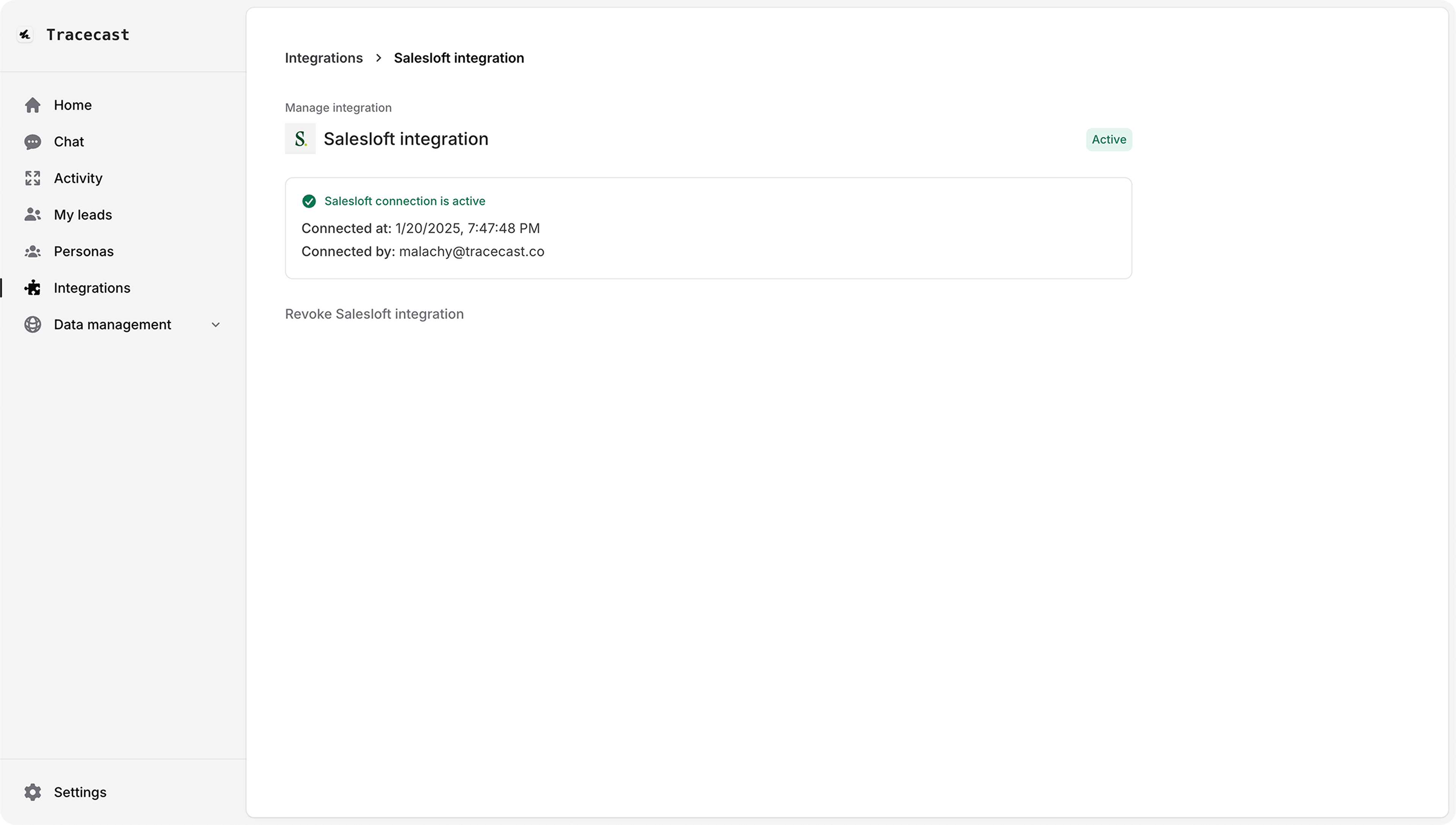 Salesloft integration active